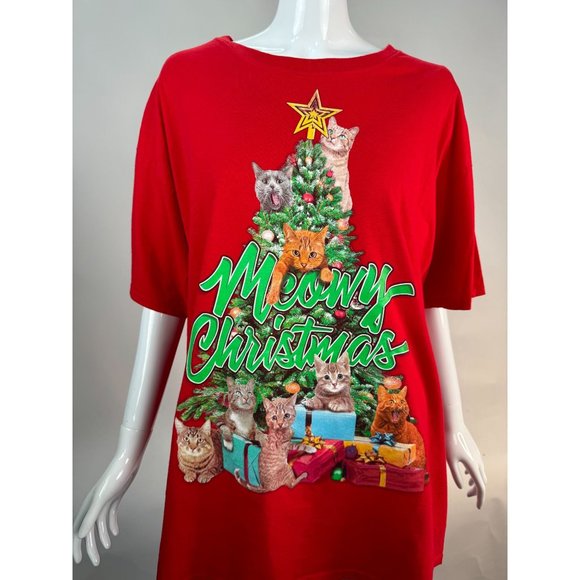 DEC 25TH Merry Christmas Cat Tree Ugly TShirt Contest XL RED COTTON - Picture 15 of 16